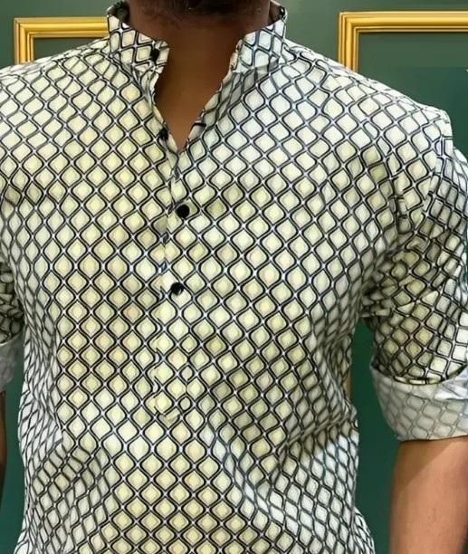 Men's Printed Spread Collar Casual Shirt Green & Cream