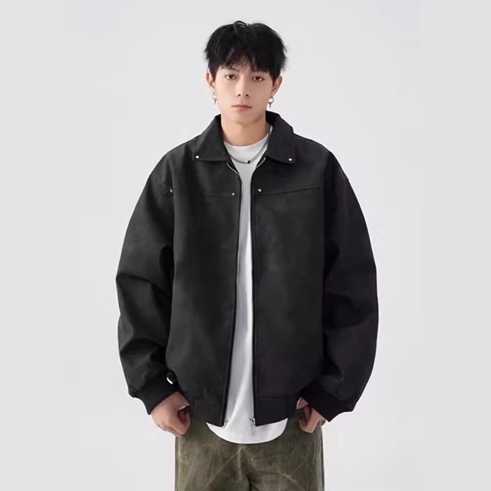 American Retro Lapels Leather Men's Casual Jacket