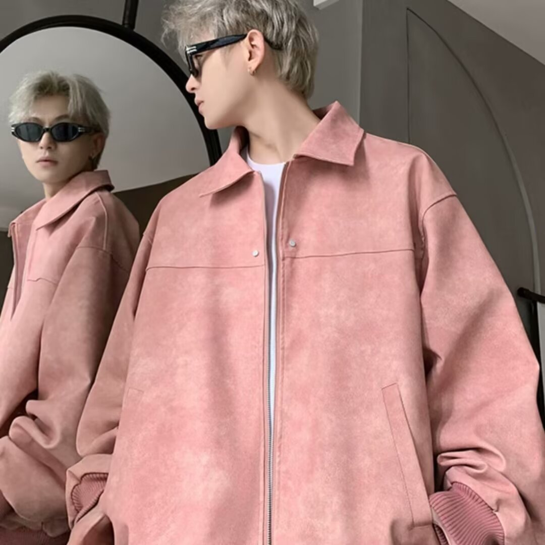 American Retro Lapels Leather Men's Casual Jacket